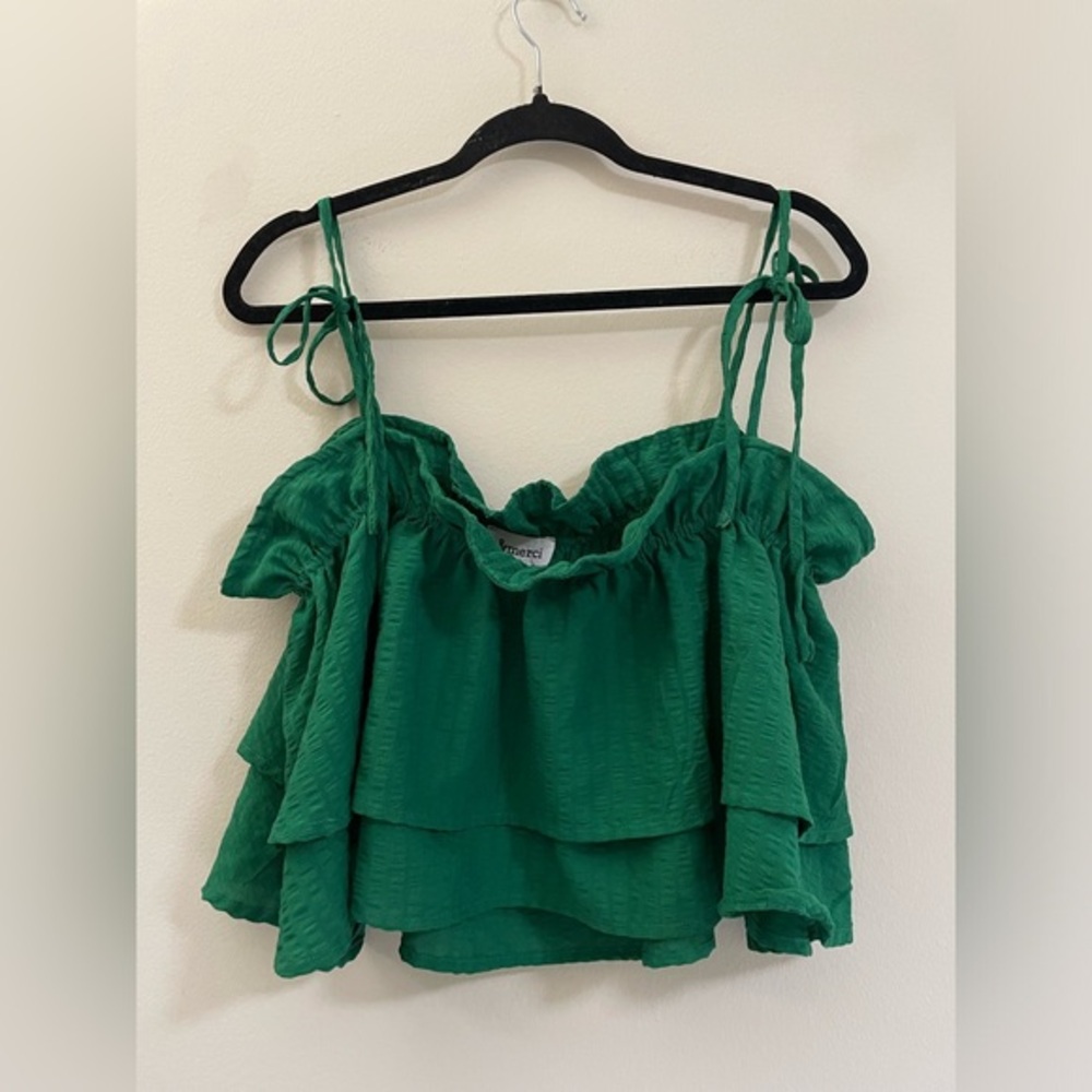 & Merci Tiered Crop Top in Rich Green - L